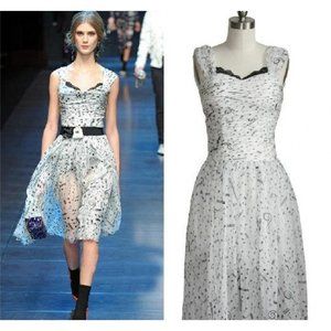 Beautifly Women's Sz. 6 Musical Note Chiffon Black/White Ruched Dress